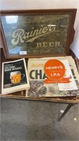 One rainiet beer sign one home brewing book with