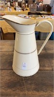 Large Porcelain Enamelware Pitcher 14 Inches