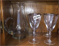 Glass Pitcher and 4 Goblets