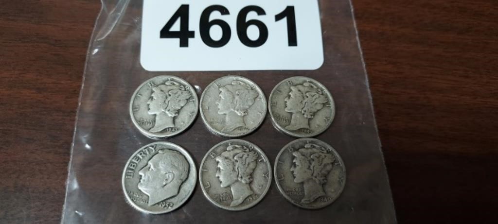 (6) SILVER DIMES, MERCURY & ROOSEVELT