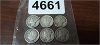 (6) SILVER DIMES, MERCURY & ROOSEVELT