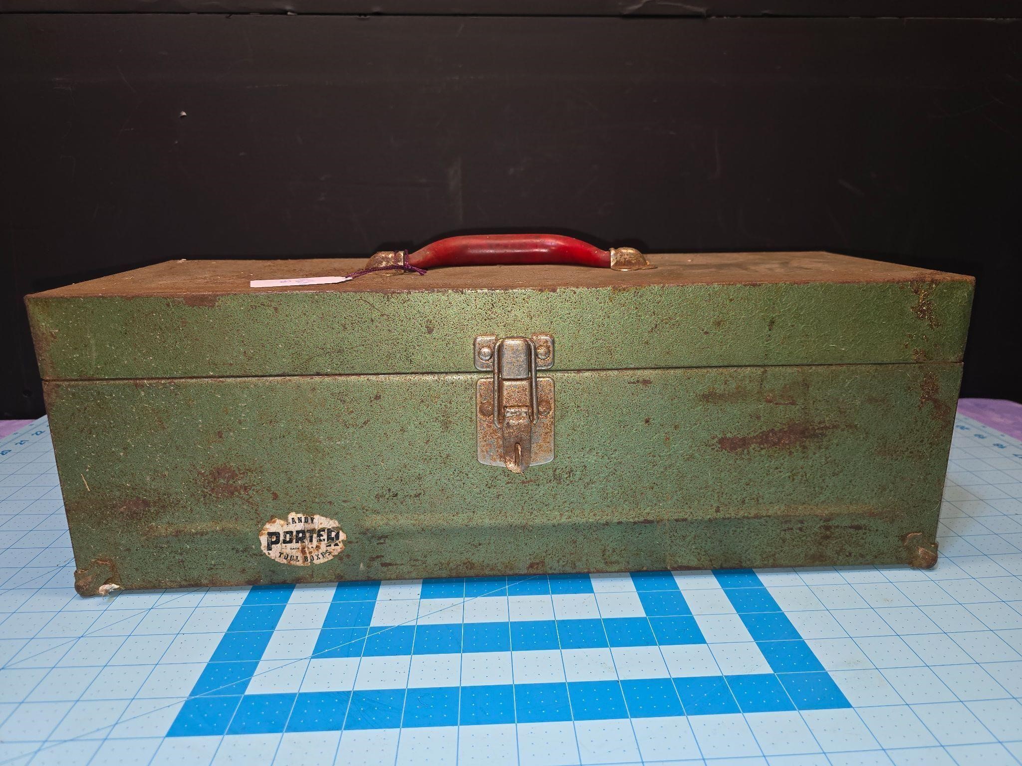 Vintage Handy Porter metal tool box with contents