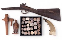 Kentucky Rifle Remnant, Powder Horn, Gun Flints