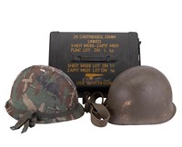 Vintage U.S. Army Helmets & Ammo Box