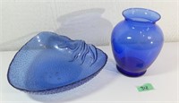 Cobalt Blue Glass Dish & Vase