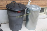 2 Garbage Cans, one is Rubbermaid & Metal