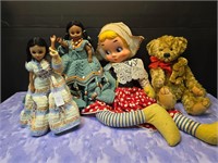 Asst dolls and bear 1 vintage