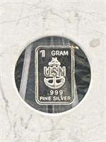 1g .999 Fine Silver Bar US Navy