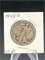 1942 – D 90% silver walking liberty half dollar