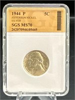 Graded 1944P War Time Silver Nickel Jefferson