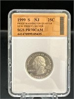 Graded 1999-S PR70CAM Silver Quarter, New Jersey