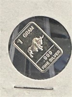1g .999 Fine Silver Bar Bull