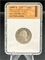 Graded 1999-S proof silver quarter Connecticut