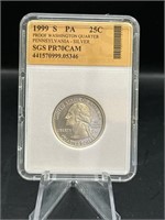 SGS Graded 1999–S silver quarter Pennsylvania