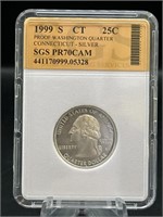 SGS Graded silver quarter Connecticut PR 70 cam