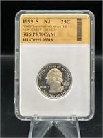 SGS Graded silver Quarter, New Jersey, PR 70 cam