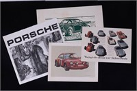 Signed Porsche Woodcut by Andreas Hentrich & More