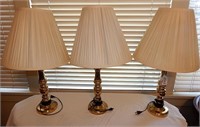 3 Matching Brass Lamps with Shades