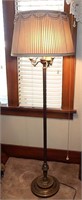 Antique Brass Floor Lamp With Milk Glass & Shade