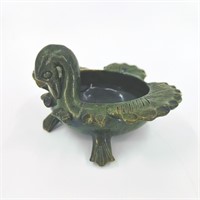 Vintage Green Glazed Clay Duck Bowl