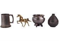 English & Holland Pewter, Horse Figurine, Vase