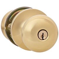 Basics Exterior Door Knob with Lock  Round  Polish