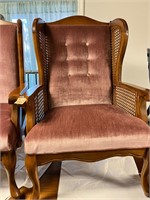 Vintage Mauve and Cane Wing Back Chair