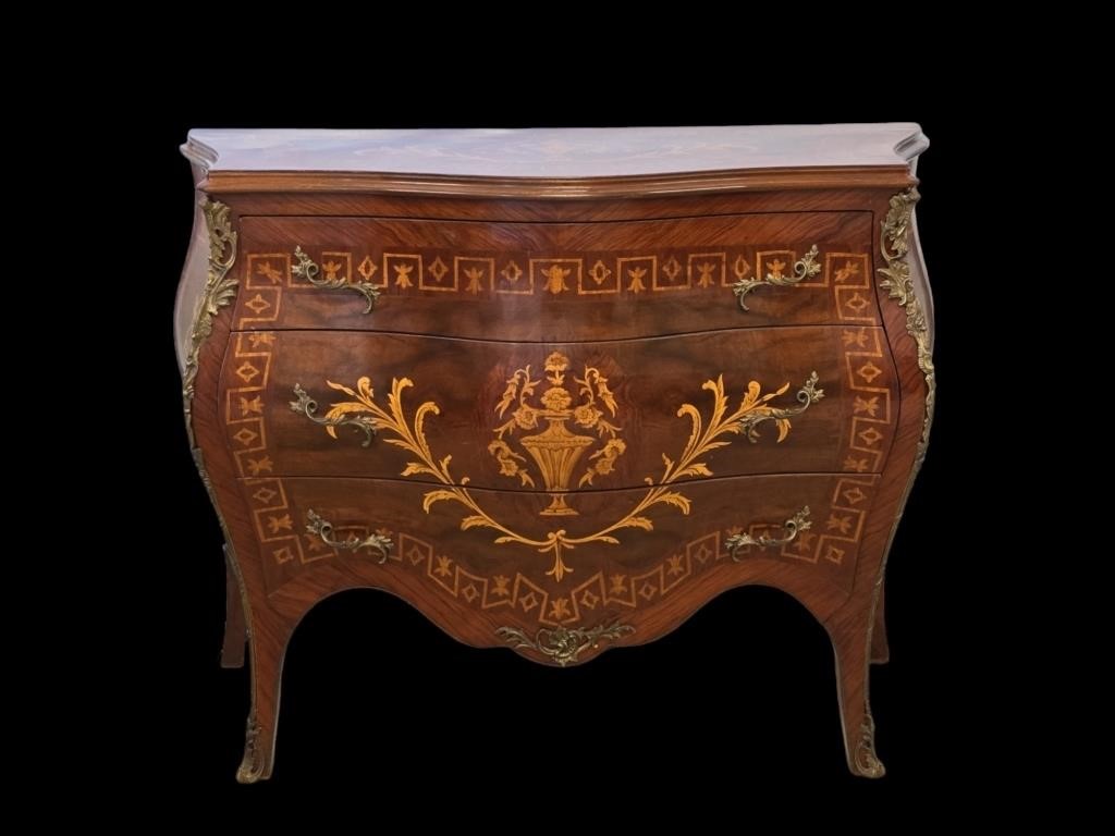 Vintage Italian Bombay Styled Marquetry Commode
