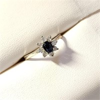 Silver Sapphire CZ Ring, Size 6.5. Value $50