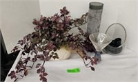 Vase, glass rocks and silk flowers