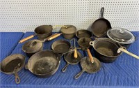 LOT OF CAST IRON PANS AND MORE