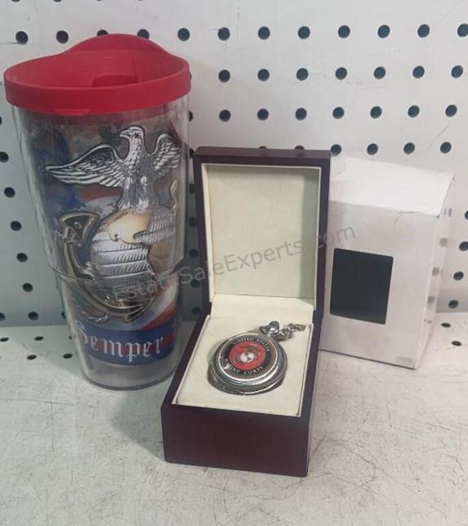 Marine Corp Pocket Watch & Insulated Cup