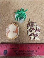 Lot of 3 - Two Brooches and A Glass Piece