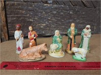 Lot of 7 vintage chalk. Nativity Figurines