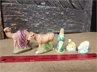 Lot of 5 chalk Nativity Figurines vintage