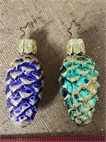 Lot of 2 vintage German Glass Pinecone Ornaments