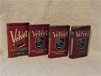 Lot of 4 Vintage Velvet Tobacco Tins