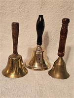 Lot of 3 Brass Bells with Wood Handles