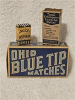 Lot of 3 Vintage Aspirin, Earache Relief & Matches