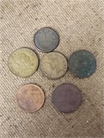 Lot of six vintage foreign coins