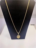 Unmarked Gold Tone Necklace and Charm