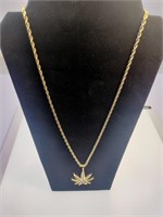 Unmarked Gold Tone Necklace & Plant Pendant