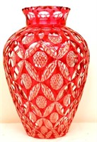 Vintage red bohemian cut glass vase