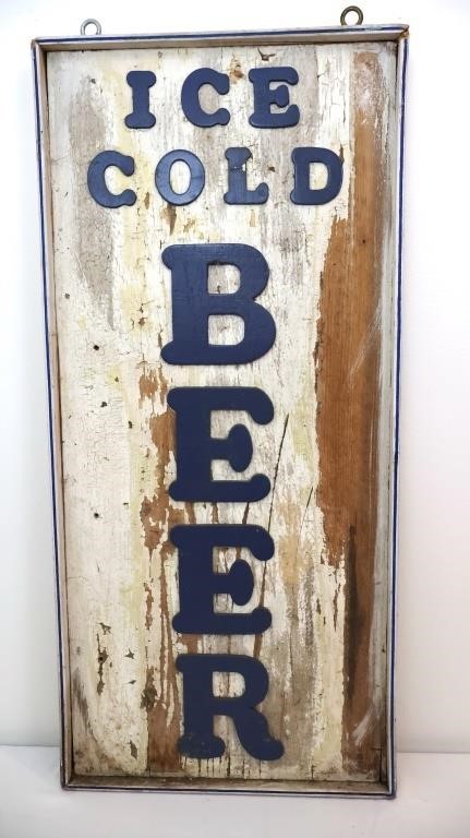 Wood dbl sided Ice Cold Beer sign, see photos