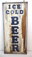 Wood dbl sided Ice Cold Beer sign, see photos