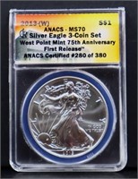 Graded 2013W First Release silver eagle coin