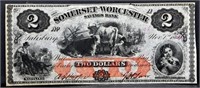 1860S SOMERSET & WORCHESTER $2 NOTE