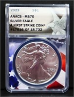 Graded 2023 First Strike silver eagle coin