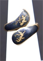 Vintage sterling Siamese enameled ring