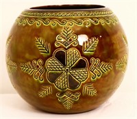 Vintage signed AB green/brown pottery vase